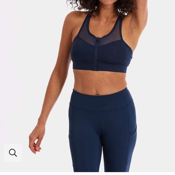 handful Other - Handful Closer Front Zip Bra Size Small Sports Athletic In Night Swim Navy Color